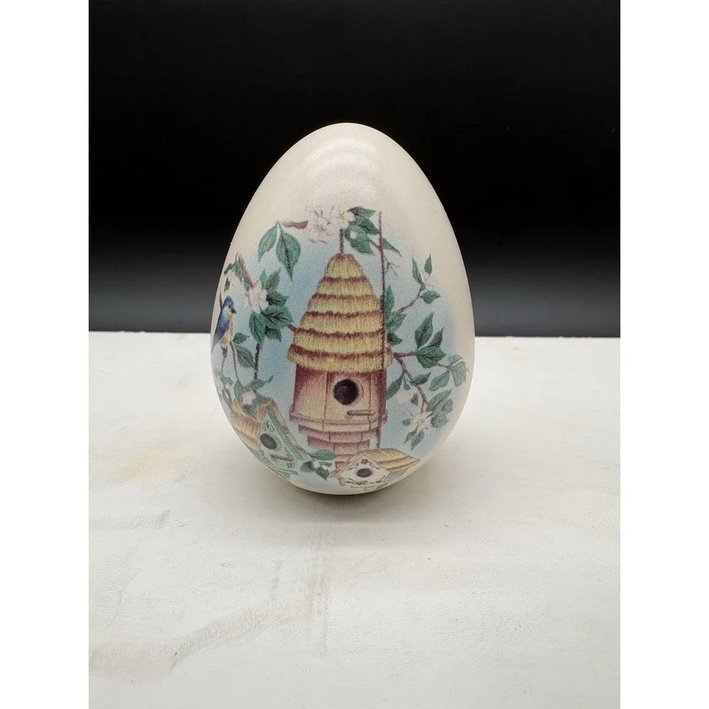 Eggzakly Painted Ceramic Egg Bluebird Beehive Birdhouse Decor 3